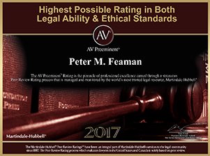 Highest Possible Rating in Both Legal Ability & Ethical Standards | AV Preeminent | Peter M. Feaman 2017